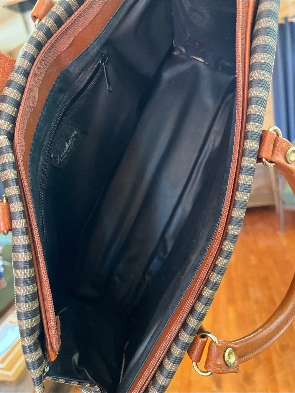 Dolce Vita Black and Taupe Striped Satchel with Leather Trim